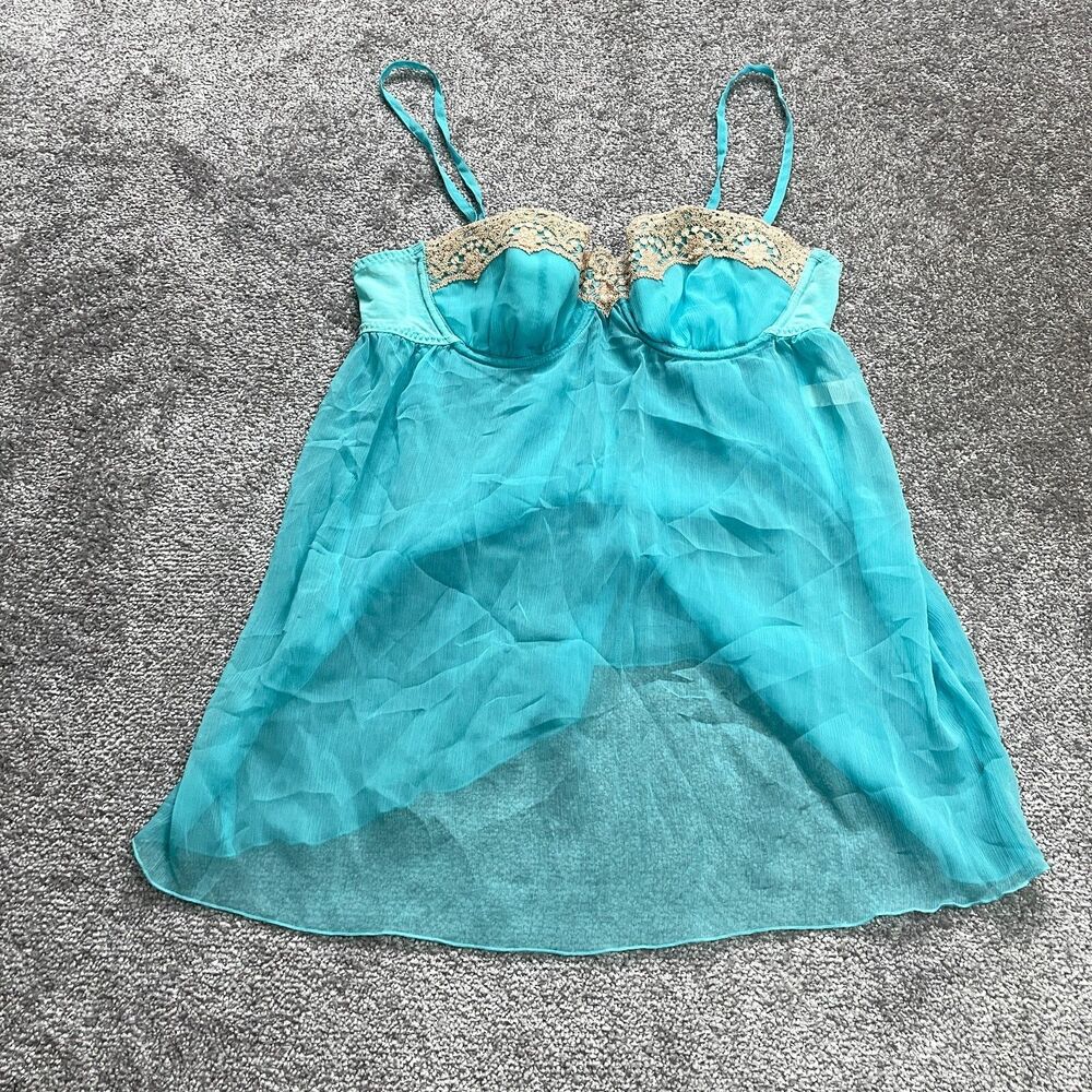 Flora Babydoll Tank Top womens XL Light Blue Lightweight Polyester Underwired